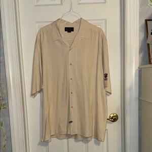 Men's Beige Button Down Shirt by Byron Nelson